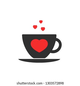 An abstract coffee cup heart shape love cafe icon concept