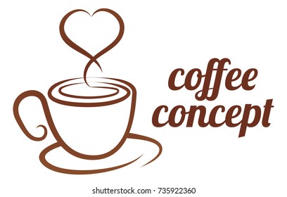 An abstract coffee cup heart shaped steam love cafe icon concept
