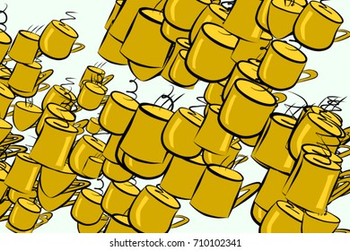 Abstract coffee cup illustrations background. Cartoon style vector graphic.