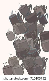 Abstract coffee cup illustrations background. Cartoon style vector graphic.