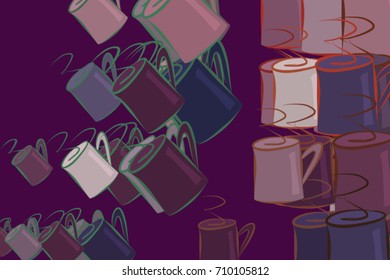 Abstract coffee cup illustrations background. Cartoon style vector graphic.