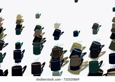 Abstract coffee cup illustrations background. Cartoon style vector graphic.