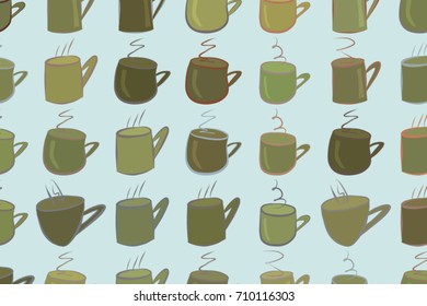 Abstract coffee cup illustrations background. Cartoon style vector graphic.