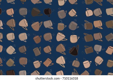Abstract coffee cup illustrations background. Cartoon style vector graphic.