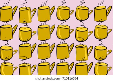 Abstract coffee cup illustrations background. Cartoon style vector graphic.
