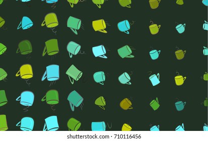 Abstract coffee cup illustrations background. Cartoon style vector graphic.