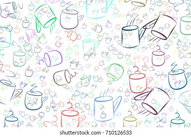 Abstract coffee cup illustrations background. Cartoon style vector graphic.