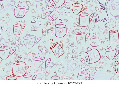 Abstract coffee cup illustrations background. Cartoon style vector graphic.