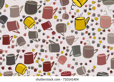 Abstract coffee cup illustrations background. Cartoon style vector graphic.