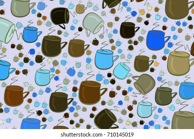 Abstract coffee cup illustrations background. Cartoon style vector graphic.