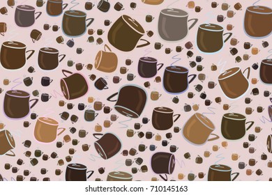 Abstract coffee cup illustrations background. Cartoon style vector graphic.