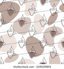 Abstract coffee cup line icon seamless pattern vector. Trendy linear backdrop. Outline continuous illustration. Wallpaper, background, fabric, textile, print, wrapping paper or package design.
