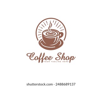 Abstract coffee cup premium vector illustration. Coffee shop and coffee cafe minimal logo design template.
