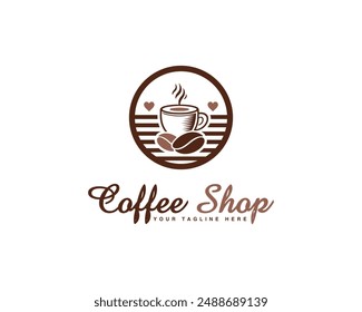 Abstract coffee cup premium vector illustration. Coffee shop and coffee cafe minimal logo design template.