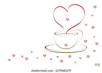 Abstract Coffee Cup with Stream of Smoke. Single Object Isolated on White Background. Red Icon of Love Symbol. Vector. 3D Illustration