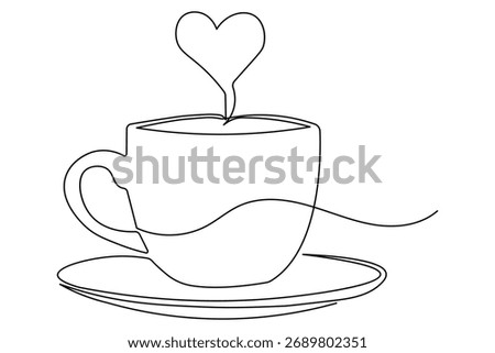 Abstract coffee and cups continuous one line drawing minimal illustration