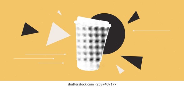 Abstract coffee design with geometric shapes and halftone effects for modern posters