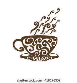 Abstract coffee line art background vector design,