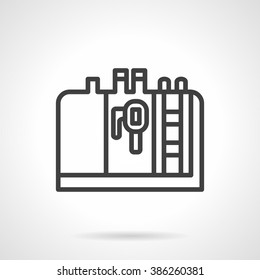Abstract coffee machine. Coffee making equipment for restaurant, cafe, bar. Espresso machine. Simple black line vector icon. Single element for web design, mobile app.