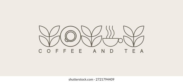 Abstract coffee modern line geometric pattern. Coffee drink design cover or cafe flyer. Vector geometric illustration with coffee machine, coffee bean, cup, 
cookie, milk and croissant