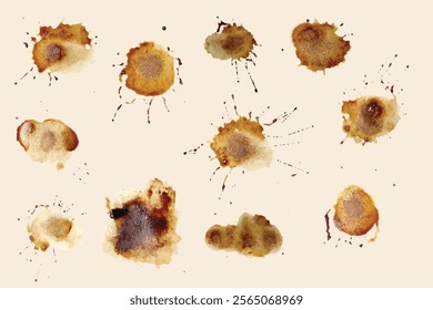 Abstract Coffee Splash Pattern with Organic Stains and Radial Lines - Artistic Minimalistic Background for Textures and Designs