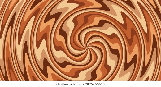 Abstract coffee swirl pattern background, brown hypnotic liquid vector, concentric wave texture design, warm bronze colored rotating motion graphics.