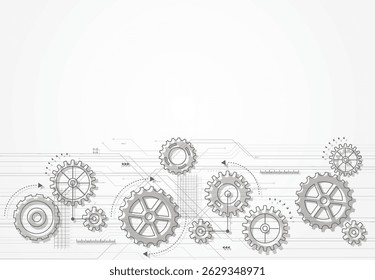 Abstract cogs and gear wheel mechanism technology background. Machine engineering design. Vector illustration
