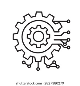 Abstract cogwheel blending with digital pathways symbolizing interconnected industry and smart manufacturing solutions for business.