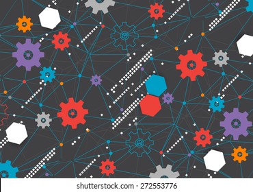 Abstract cogwheel technology net background. Vector