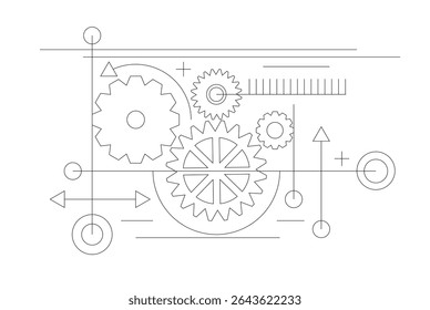 Abstract Cogwheels Gear Blueprint Line Art. Graphic elements and concepts for industrial illustration vector art