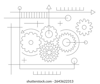 Abstract Cogwheels Gear Blueprint Line Art. Graphic elements and concepts for industrial illustration vector art