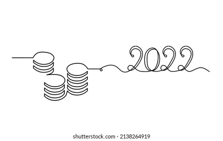 Abstrakte Münzen mit 2022 Jahren als kontinuierliche Linien auf weißem Hintergrund. Vektorgrafik