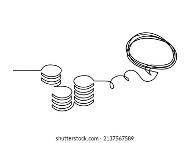 Abstract coins with comment as continuous lines drawing on white background. Vector