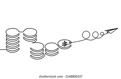 Abstract coins with  as continuous lines drawing on white background. Vector