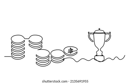 Abstract coins with cup as continuous lines drawing on white background. Vector