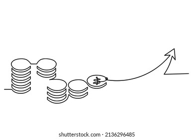 Abstract coins with direction as continuous lines drawing on white background. Vector