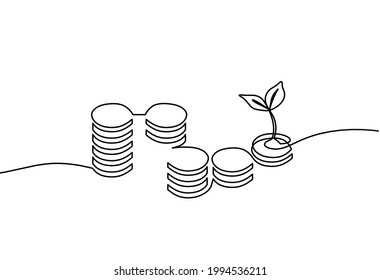 Abstract coins dollar as continuous lines drawing on white background. Vector