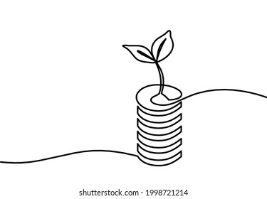 Monedas abstractas en dólares como líneas continuas dibujando sobre fondo blanco. Vector
