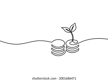 Abstract coins dollar as continuous lines drawing on white background. Vector