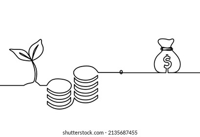 Abstract coins with dollar as continuous lines drawing on white background. Vector
