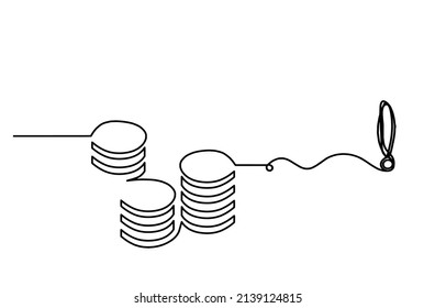 Abstract coins with exclamation  mark as continuous lines drawing on white background. Vector