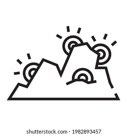 Monedas abstractas para minería en el icono de contorno de montaña aisladas en fondo blanco