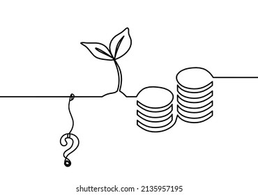 Abstract coins with question mark as continuous lines drawing on white background. Vector