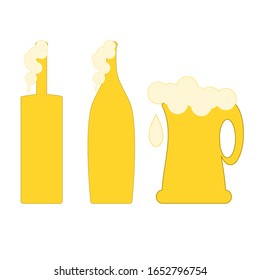 Abstract Cold Beer And Froth In The Bottle And Big Glass Vector On White Background