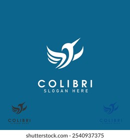 Logotipo Abstractas de Colibri aislado sobre fondo azul. concepto de logotipo de pájaro zumbador. logotipo de pájaro simple adecuado para su diseño