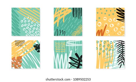 Abstract collage artboards set. Vector background. Colorful card template. 