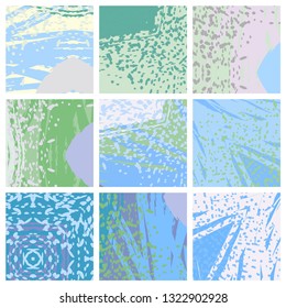 Abstract collage asymmetric pattern. Brush strokes grunge texture. Vector colorful ornament, patchwork quilt style. Digital freehand art backgrounds set for flyer, poster, cover, textile fabric print