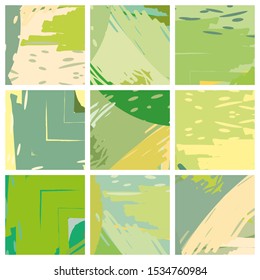 Abstract collage asymmetric pattern. Brush strokes grunge texture. Vector colorful ornament, patchwork quilt style. Digital freehand art backgrounds set for flyer, poster, cover, textile fabric print