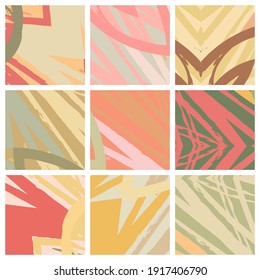 Abstract collage asymmetric pattern. Brush strokes grunge texture. Vector colorful ornament, patchwork quilt style. Digital freehand art backgrounds set for flyer, poster, cover, textile fabric print