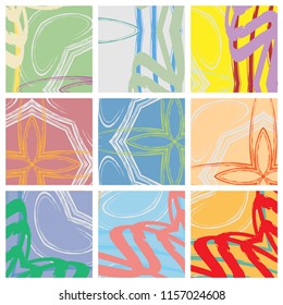 Abstract collage asymmetric pattern. Digital freehand art, grunge texture. Vector patchwork quilt background. Decorative elements, brush strokes ornament for flyer, poster, cover, textile fabric print